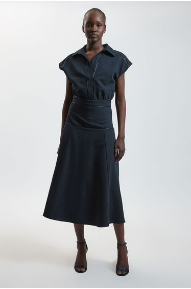 Tailored Stretch Full Skirted Midi Dress