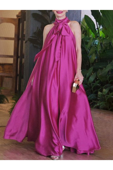 Loose Sleeveless Pockets Solid Color Tied Halter-Neck Jumpsuits