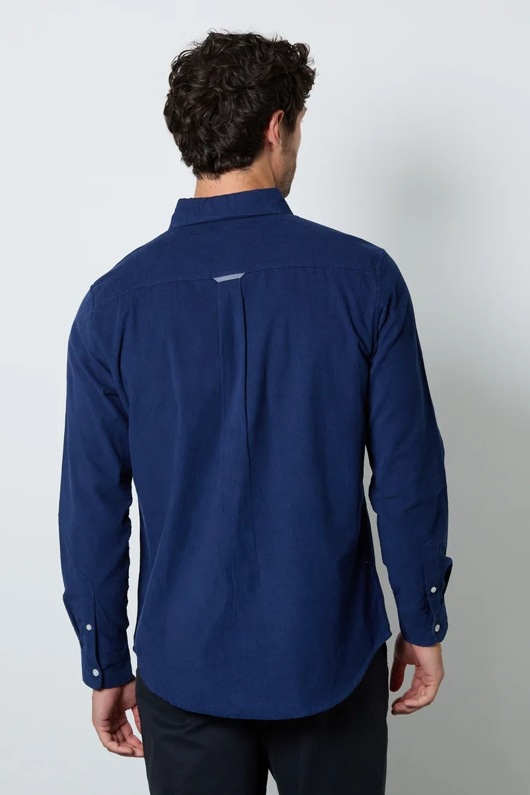 Dark Blue Corduroy Long Sleeve Shirt - 3