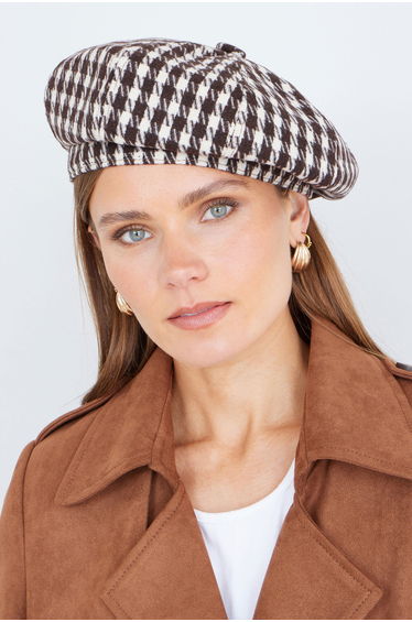Yumi Black Leopard Print Baker Boy Hat