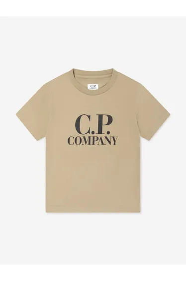 تيشيرت ولادي بطبعة شعار خلفية لون بيج