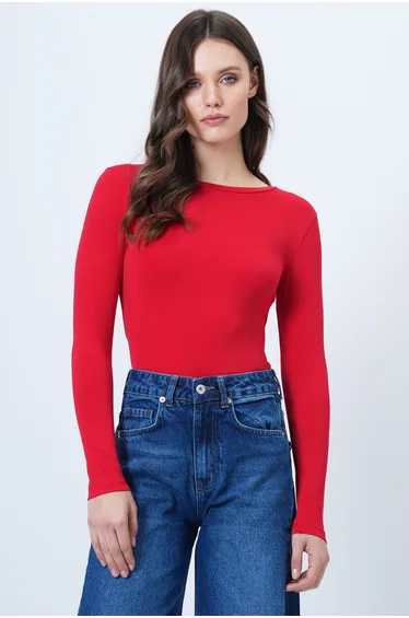 Woman's red bicycle collar basic blouse