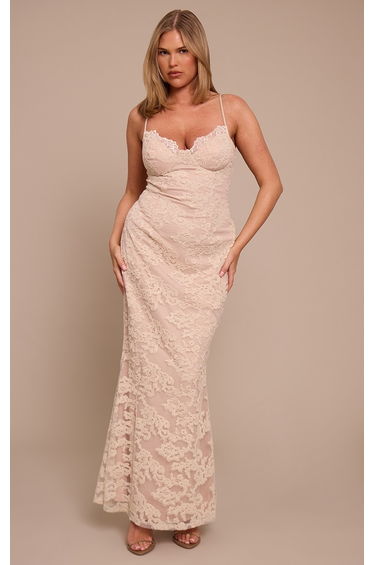 Shape Cream Textured Floral Underwired Bodycon Maxi Dress
