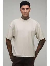 Tall Stone Oversized Boxy Exposed Seam Dotted Floral Print T-Shirt - stone