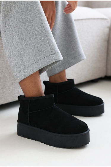 Ivana Mini Black Faux-Suede Fur Lined Ankle Boot