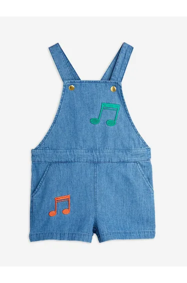 Girls Note Embroidered Denim Dungarees In Blue