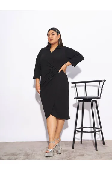 Plus Crepe Wrap Bodycon Dress
