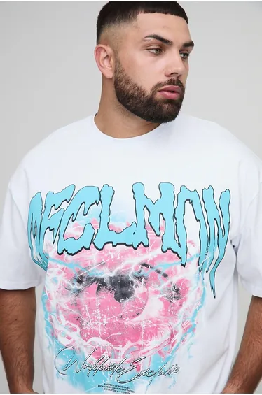 Plus Oversized Boxy Heavyweight Eye Printed T-Shirt - white