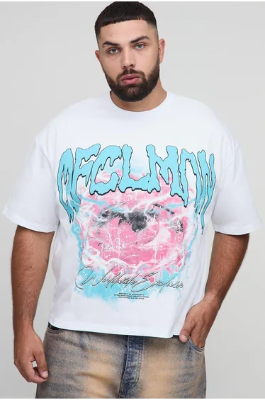 Plus Oversized Boxy Heavyweight Eye Printed T-Shirt - white
