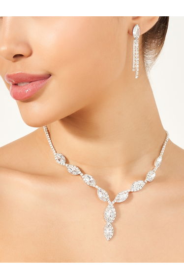Set of 2 - Embellished Faux Crystal Necklace and Earrings