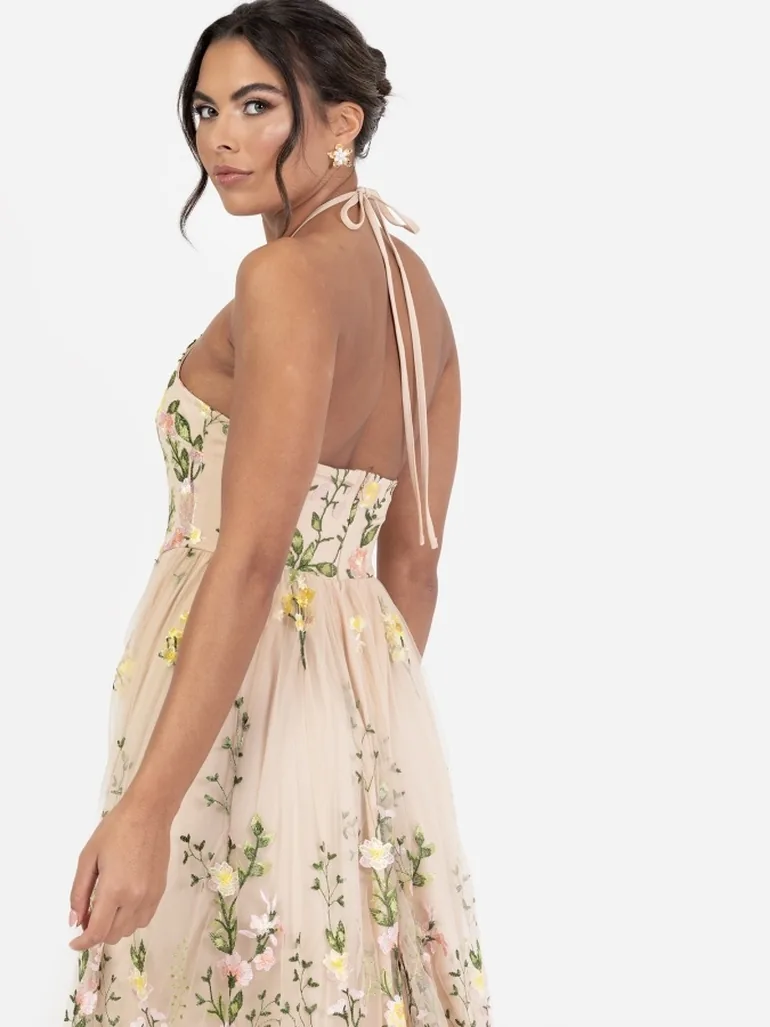 maya embroidered halter neck dress Maya Deluxe Floral Embroidered Halter Neck Midaxi Dress