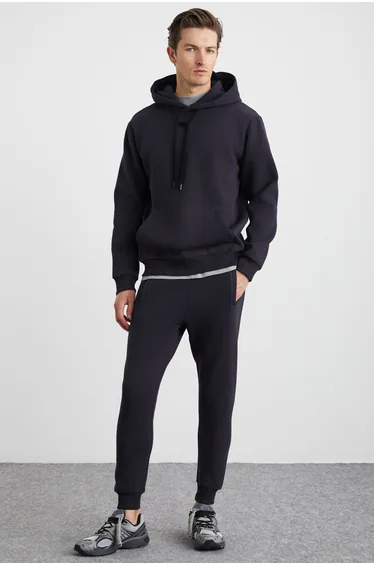 GRIMELANGE HAKONE Men's Organic Cotton Fleece-Lined Jogger Sweatpants with Ribbed Cuffs and Pockets in Anthracite