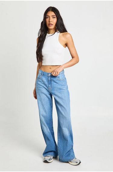 Tall Basics Mid Waist Boyfriend Jean - mid blue