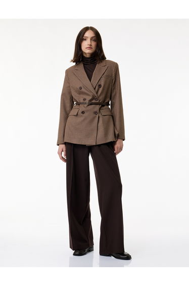 Pile Detailed Loose Fit Wide Leg Fabric Trousers
