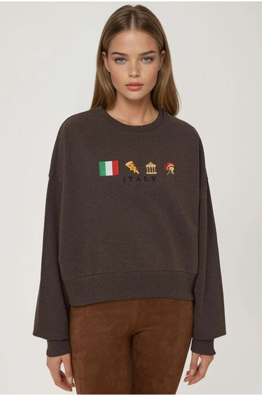 Embroidered Crew Neck Cottoned Sweatshirt