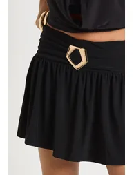 Slinky Trim Detail Frill Hem Skort - black - 3