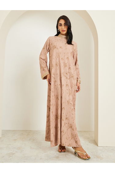 Women Beige Embellished Collar Jalabiya