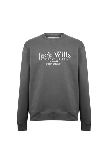 Jack Wills Mens Belvue Embroidered Logo Sweatshirt - Slate