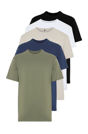 Multicolor Men's 5 Pack Regular/Normal Cut Basic 100% Cotton T-Shirt