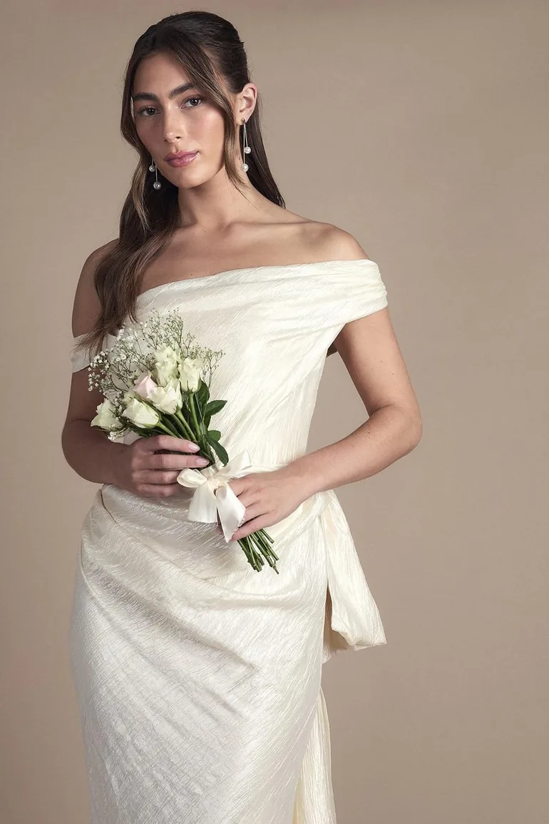 Draped Corset Bow Bridal Maxi Dress - 1