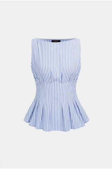 Stripes Print Round Neck Ruched Tank Top