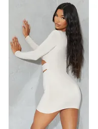 Stone Slinky Cut Out Waist Ring Detail Bodycon Dress - 1
