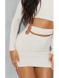 Stone Slinky Cut Out Waist Ring Detail Bodycon Dress - 3