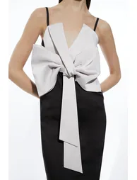 Tailored Satin Bow Detail Midi Dress - 2