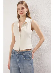 Stone Jacket Collar Fitted Woven Vest