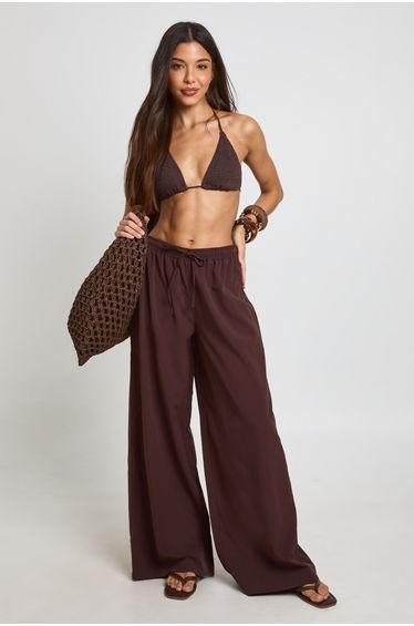 Essentials Oversized Textured Beach Trousers - chocolate