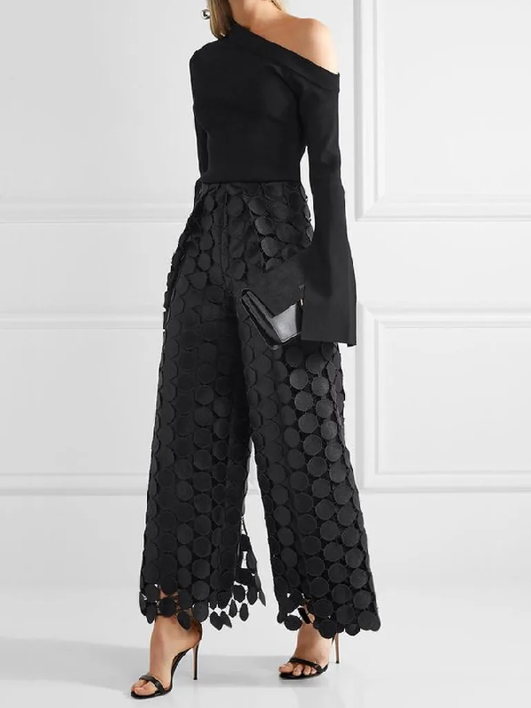 Long Sleeves Skinny Asymmetric Solid Color One-Shoulder T-Shirts Tops - 3