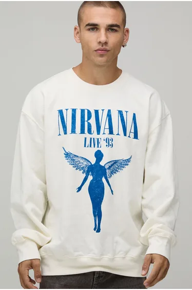 Oversized Nirvana License Print Sweatshirt - ecru