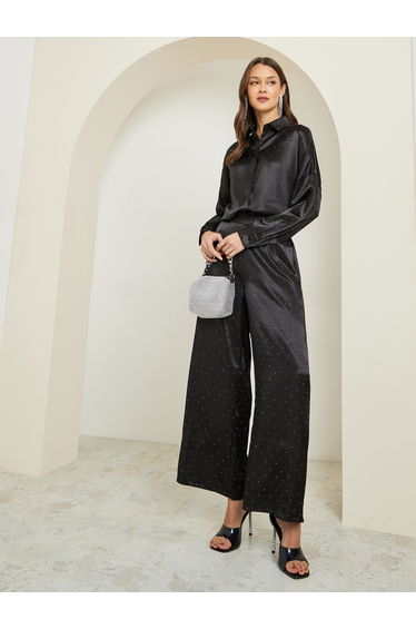 Women Black Satin Embellished Shirt