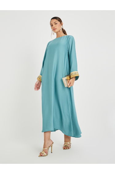 Crinkled Lace Hem Wide Sleeves Jalabiya