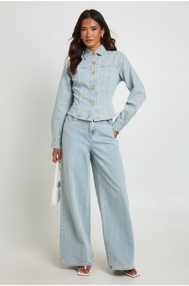 Gold Button Denim Shirt - bleach wash