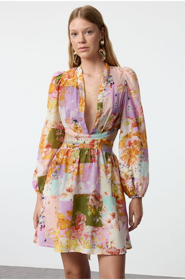 Floral Mini Woven Cut Out/Window 100% Cotton Beach Dress