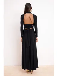 Black Accessory Detailed Knitted Maxi Evening & Graduation Dress - 1