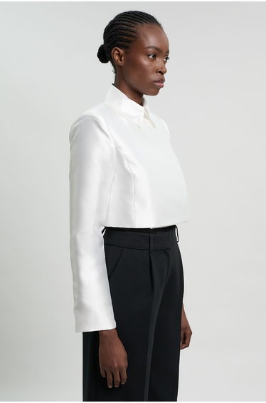 Forever Satin Twill Cropped Wrap Tailored Jacket