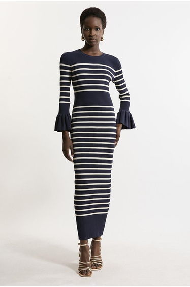 Full Sleeve Rib Knit Midi Dress