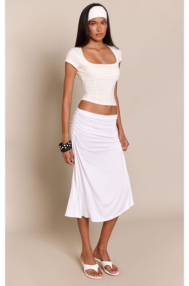 White Jersey Midi Skirt