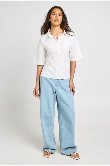 Tie Back Poplin Shirt - white