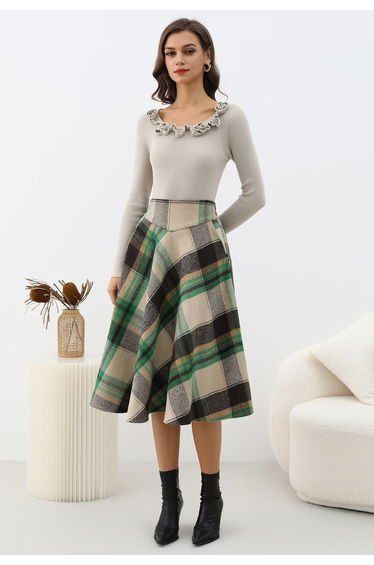Plaid Reverie Side Pocket Midi Skirt