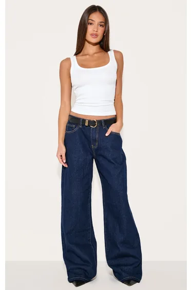Dark Indigo Low Rise Wide Leg Jeans