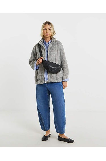 SBE Grey Faux Wool Funnel Neck Jacket