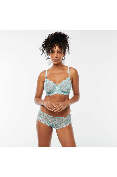 Openwork floral lace boy shorts BLUE