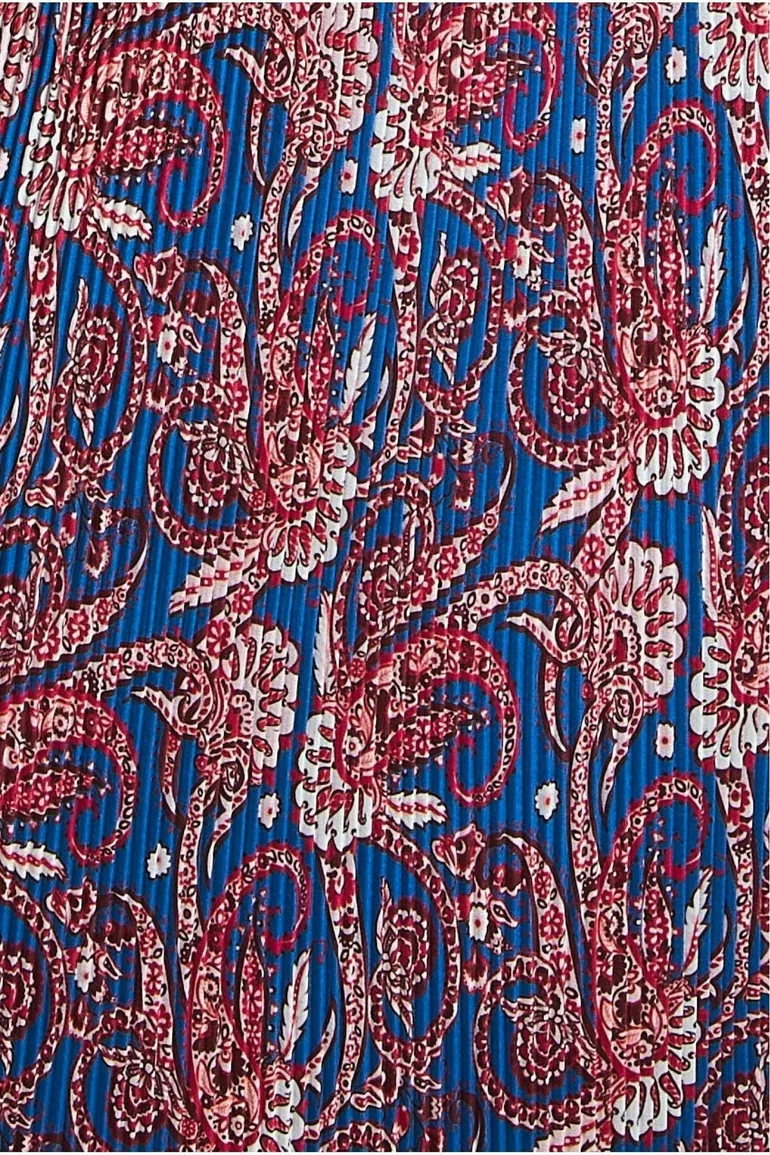 City Goddess Printed Shirred Midi Skirt - Blue - 2