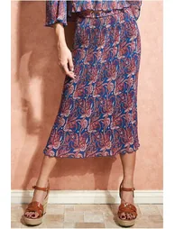 City Goddess Printed Shirred Midi Skirt - Blue - 1