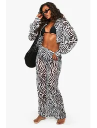 Beachwear Essentials Zebra Print Cropped Shirt - mono