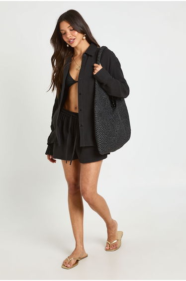 Oversized Long Sleeve Shirt - black