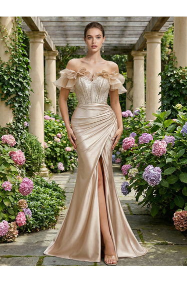 Leely Women's Elegant Off The Shoulder Sleeveless Prom Dress